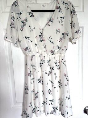 Sienna Sky White Mini Dress with Pink & Green Floral Print